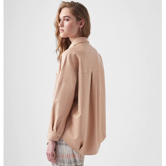 French Connection Vegan Leather Crolenda Oversized Shirt Size Small - Picture 3 of 11